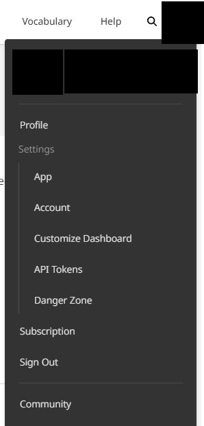 The WaniKani profile dropdown menu, with API Tokens under Settings